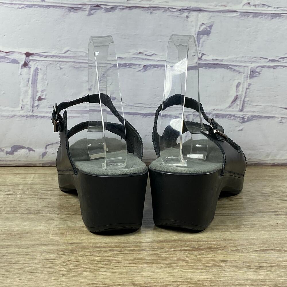 Dansko Black Leather Strappy Wedge Sandals Women's 40 US 9.5-10 Criss Cross - Picture 4 of 8